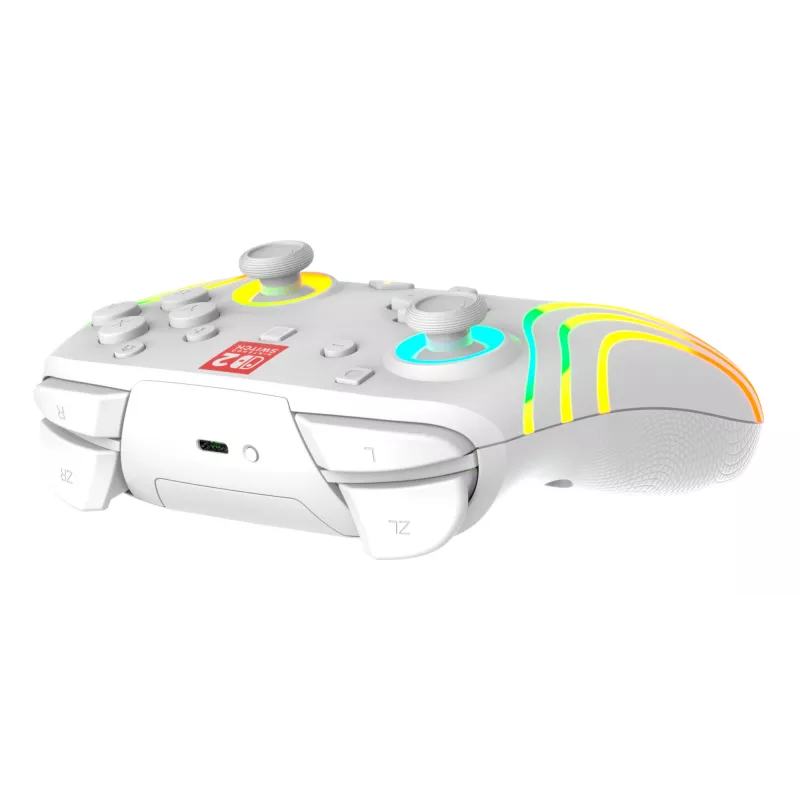 Wireless RGB Gaming Controller Turtle Beach Afterglow Wave White for Nintendo Switch 2, Bluetooth/USB-C, Built-in Battery 20h, 3m Cable