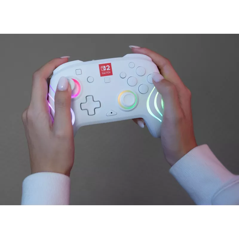 Wireless RGB Gaming Controller Turtle Beach Afterglow Wave White for Nintendo Switch 2, Bluetooth/USB-C, Built-in Battery 20h, 3m Cable