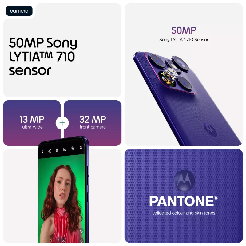 Smartphone Motorola edge 70 fusion — Snapdragon 7s Gen 3, 8 GB RAM, 256 GB, 6.78 inch OLED, 50 MP dual camera, 5G, Android 16, 5200 mAh, Violet
