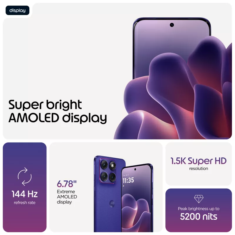 Smartphone Motorola edge 70 fusion — Snapdragon 7s Gen 3, 8 GB RAM, 256 GB, 6.78 inch OLED, 50 MP dual camera, 5G, Android 16, 5200 mAh, Violet