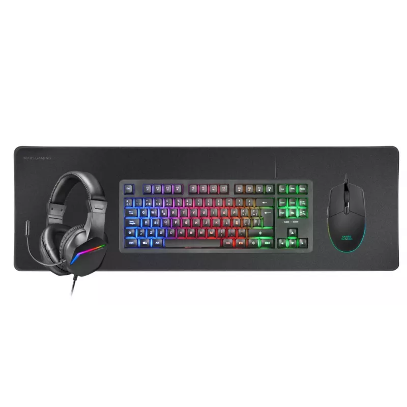 Mars Gaming 4-in-1 Gaming Combo MCP-RGB3, Wired, USB, Membrane, RGB LED, Black, Mouse included