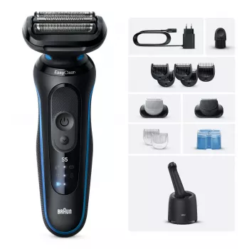 Foil shaver Braun Series 5 52-B7650cc — battery-operated, 50 min runtime, black/blue