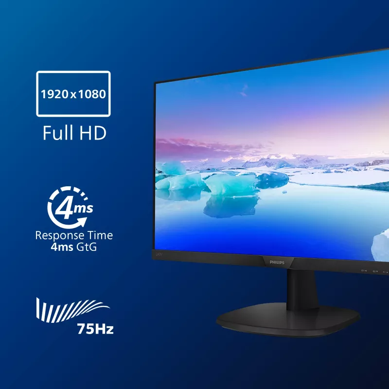 Philips V Line Full HD LCD monitor 243V7QDAB/00, 60.5 cm (23.8 inch), 1920 x 1080 pixels, Full HD, LED, 4 ms, Black