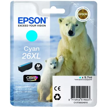 Epson Polar bear Singlepack Cyan 26XL Claria Premium Ink