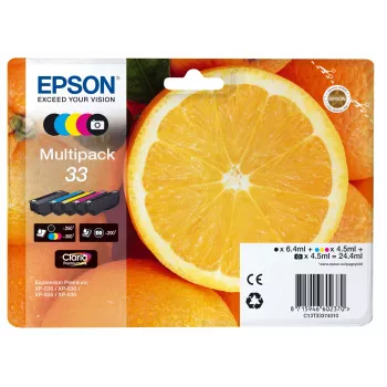 Epson Oranges Multipack 5-colours 33 Claria Premium Ink, Standard Yield, Black, Photo black, Cyan, Magenta, Yellow, Pigment-based ink, Dye-based ink, 6.4 ml, 4.5 ml