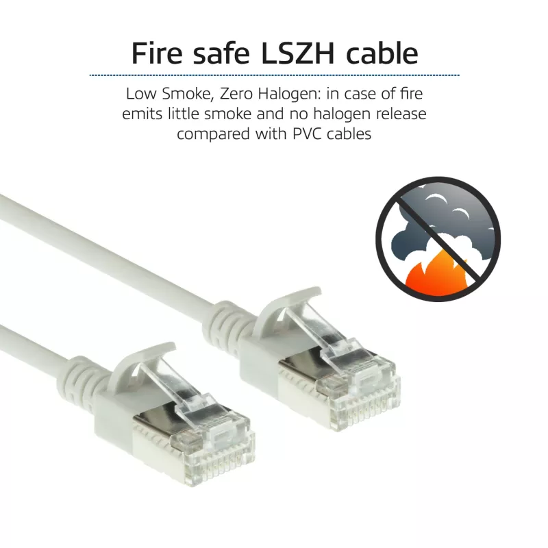 ACT Grey 3 meter LSZH U/FTP CAT6A datacenter slimline patch cable snagless with RJ45 connectors