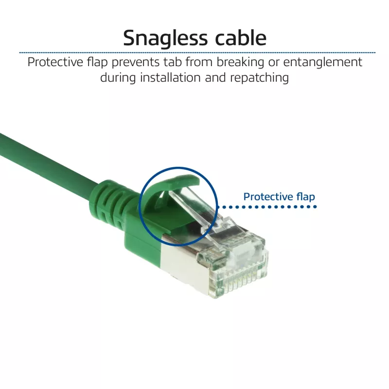 ACT Green 2 meter LSZH U/FTP CAT6A datacenter slimline patch cable snagless with RJ45 connectors