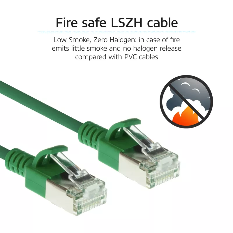 ACT Green 2 meter LSZH U/FTP CAT6A datacenter slimline patch cable snagless with RJ45 connectors