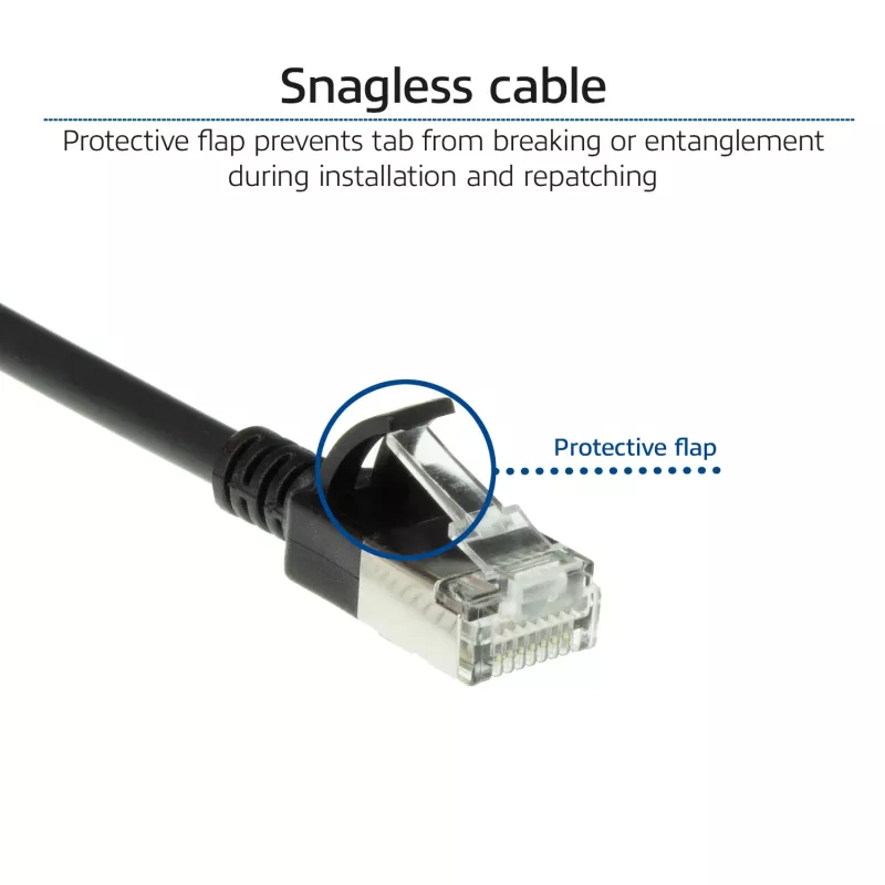 ACT Black 0.5 meter LSZH U/FTP CAT6A datacenter slimline patch cable snagless with RJ45 connectors