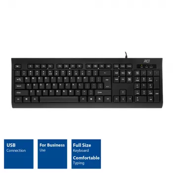 ACT Business keyboard USB (Qwerty/US layout), Full-size (100%), Wired, USB, Membrane, QWERTY, Black