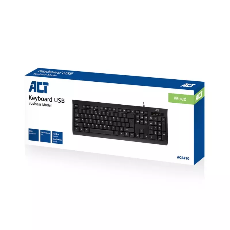 ACT Business keyboard USB (Qwerty/US layout), Full-size (100%), Wired, USB, Membrane, QWERTY, Black