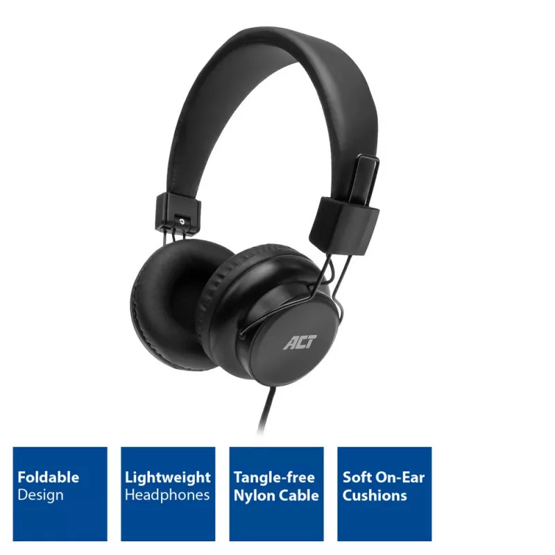 ACT Foldable stereo headphones with 3.5mm audio jack