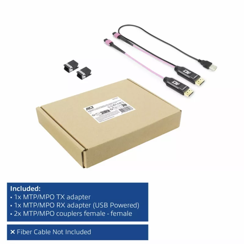 ACT DisplayPort to MTP/MPO adapter set to extend a DisplayPort connection up to 8K@60Hz