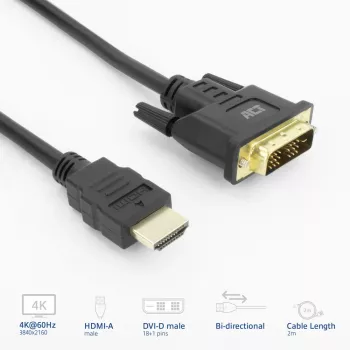 ACT AK3735 video cable adapter 2 m HDMI Type A (Standard) DVI-D Black