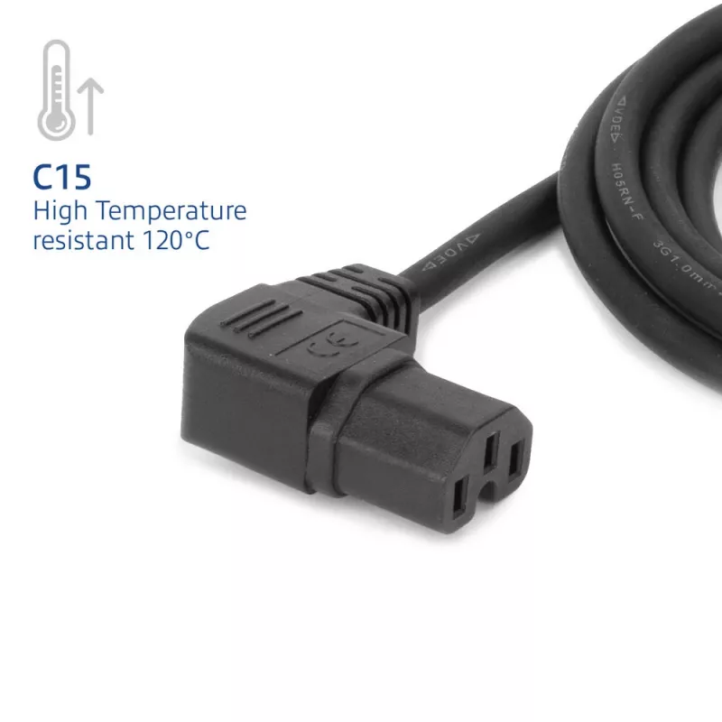 ACT Powercord C14 - C15 (angled left) IEC60320 black 2 m