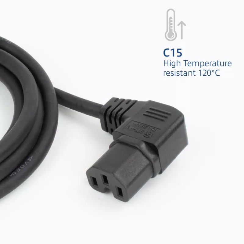 ACT Powercord C14 - C15 (angled right) IEC60320 black 0.6 m