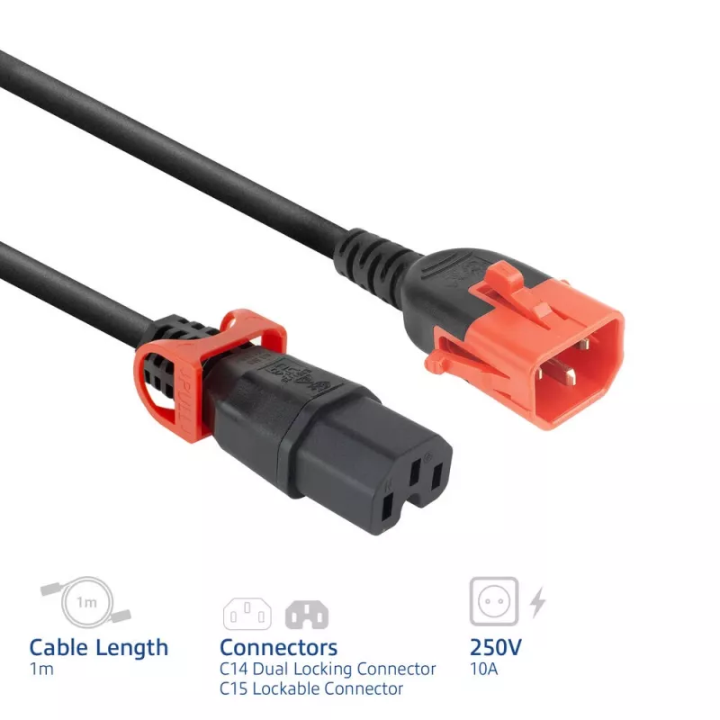 ACT Powercord C14 IEC Lock+ Dual Locking - C15 IEC Lock+ black 1 m, PC3868