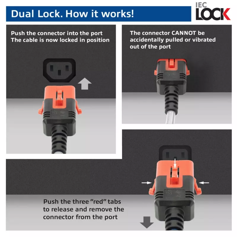 ACT Powercord C14 IEC Lock+ Dual Locking - C15 IEC Lock+ white 3 m, PC3879