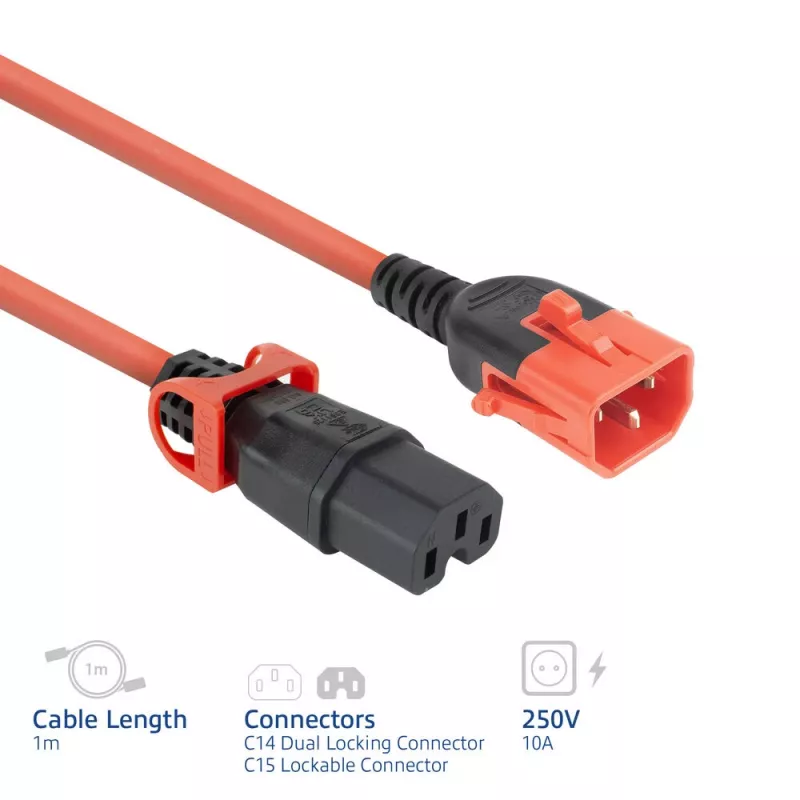 ACT Powercord C14 IEC Lock+ Dual Locking - C15 IEC Lock+ red 1 m, PC3869