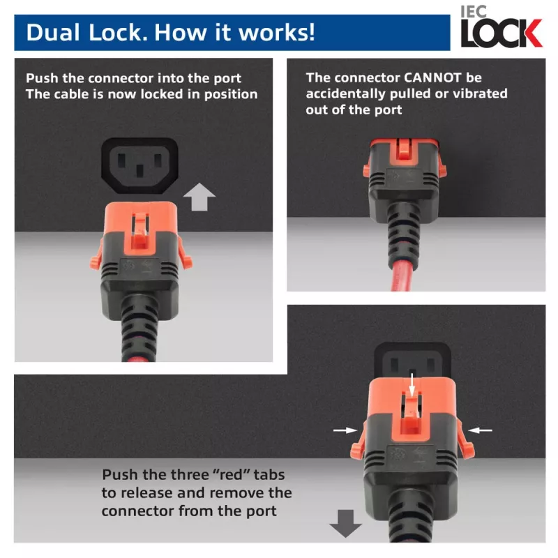 ACT Powercord C14 IEC Lock+ Dual Locking - C15 IEC Lock+ red 1 m, PC3869