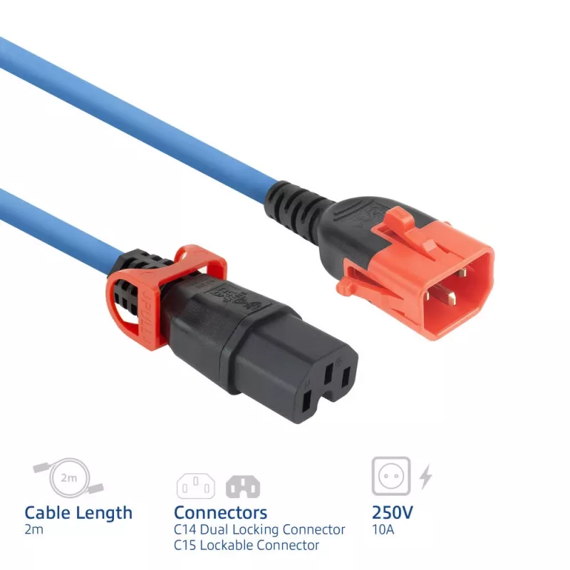 ACT Powercord C14 IEC Lock+ Dual Locking - C15 IEC Lock+ blue 2 m, PC3874