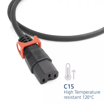 Powercord ACT CEE 7/7 (angled) to IEC C15 Lock+ black, 3 m, 10 A, 250 V