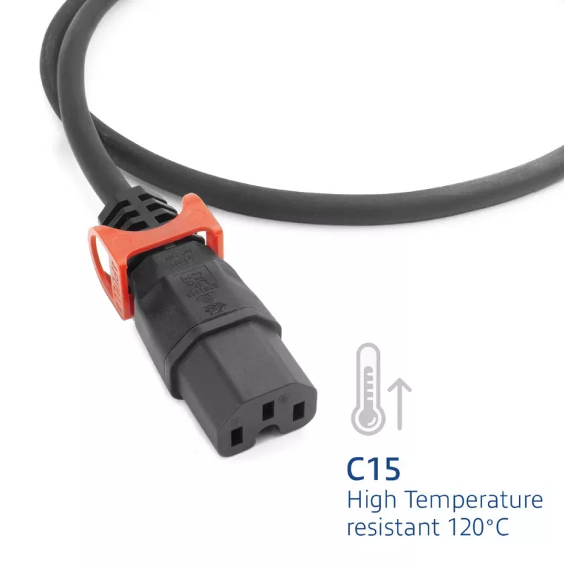 Powercord ACT CEE 7/7 (angled) to IEC C15 Lock+ black, 3 m, 10 A, 250 V