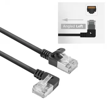 ACT Black 2 m U/FTP CAT6A LSZH Slimline patch cable with RJ45 connectors 90° angled left to straight