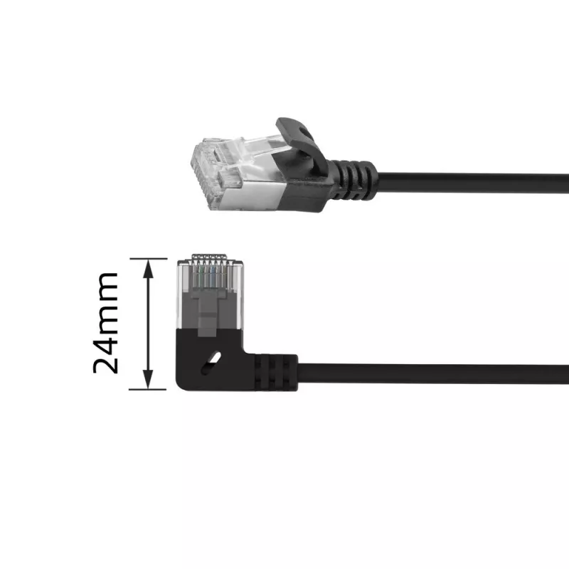 ACT Black 5 m U/FTP CAT6A LSZH Slimline patch cable with RJ45 connectors 90° angled left to straight