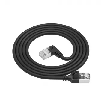 ACT Black 2 m U/FTP CAT6A LSZH Slimline patch cable with RJ45 connectors 90° angled right to straight
