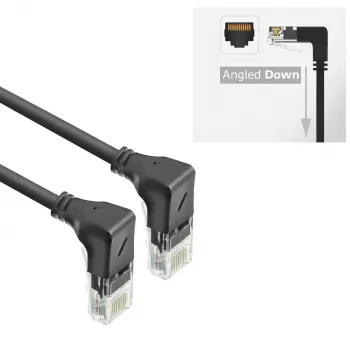 ACT Black 3 meters U/UTP CAT6A LSZH Slimline patch cable with RJ45 connectors 90° angled down to 90° angled down