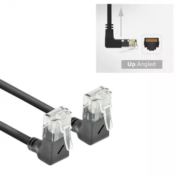 ACT Black 0.5 meters U/UTP CAT6A LSZH Slimline patch cable with RJ45 connectors 90° angled up to 90° angled up