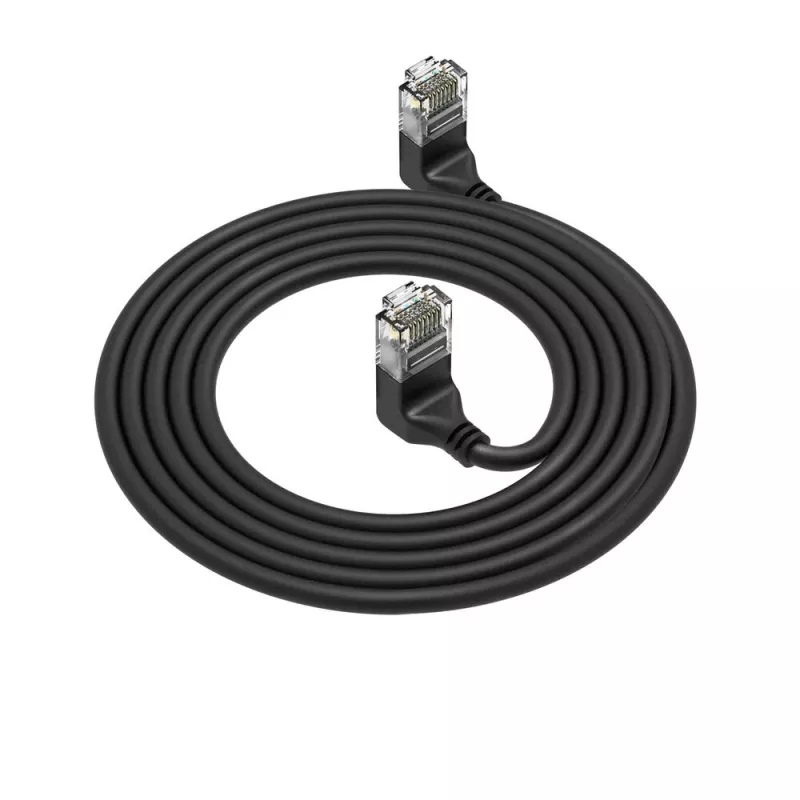 ACT Black 1 meter U/UTP CAT6A LSZH Slimline patch cable with RJ45 connectors 90° angled up to 90° angled up