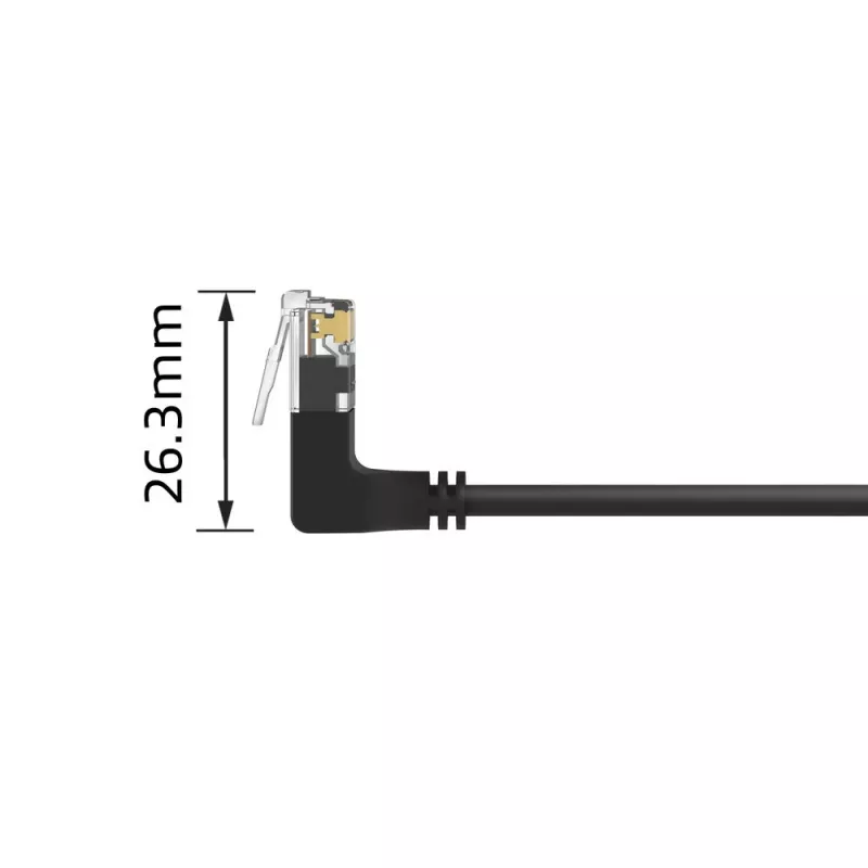 ACT Black 1 meter U/UTP CAT6A LSZH Slimline patch cable with RJ45 connectors 90° angled up to 90° angled up