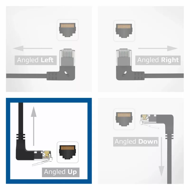 ACT Black 1 meter U/UTP CAT6A LSZH Slimline patch cable with RJ45 connectors 90° angled up to 90° angled up