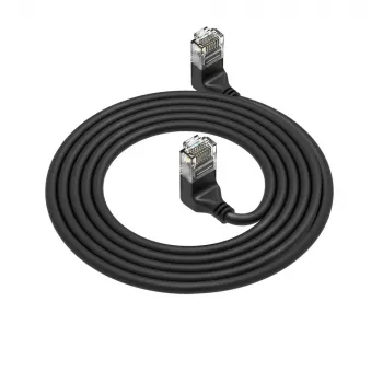ACT Black 2 meters U/UTP CAT6A LSZH Slimline patch cable with RJ45 connectors 90° angled up to 90° angled up