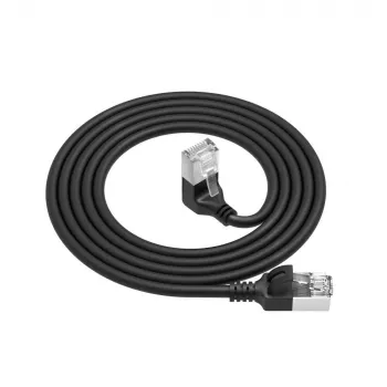 ACT Black 0.5 m U/FTP CAT6A LSZH Slimline patch cable with RJ45 connectors 90° angled down to straight