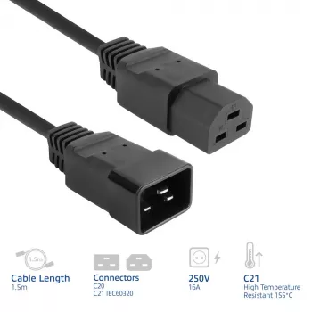 Powercord ACT C20–C21 IEC60320 black 1.5 m, 16 A, 250 V