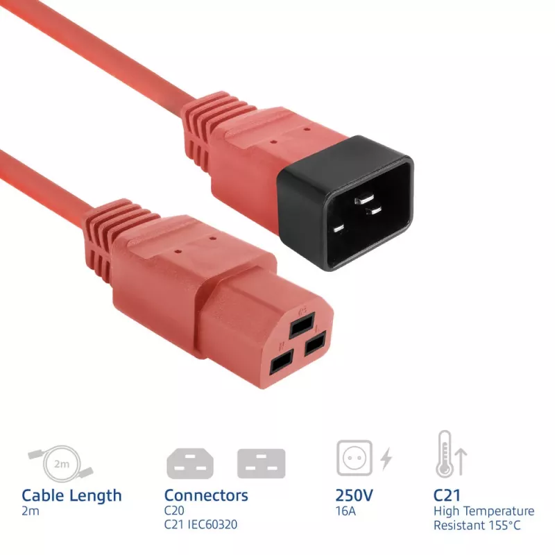 Powercord ACT C20–C21 IEC60320 red 2 m, 16 A 250 V