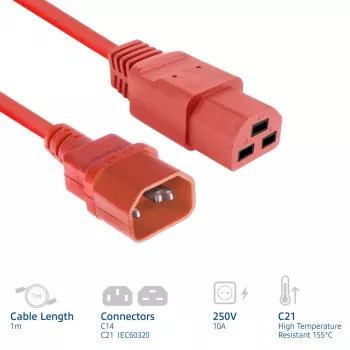 Power cable ACT C14 to C21 IEC60320 red 1 m, 250V 10A