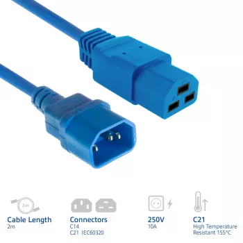Powercord ACT C14 to C21 IEC60320 blue 2 m, 250 V 10 A