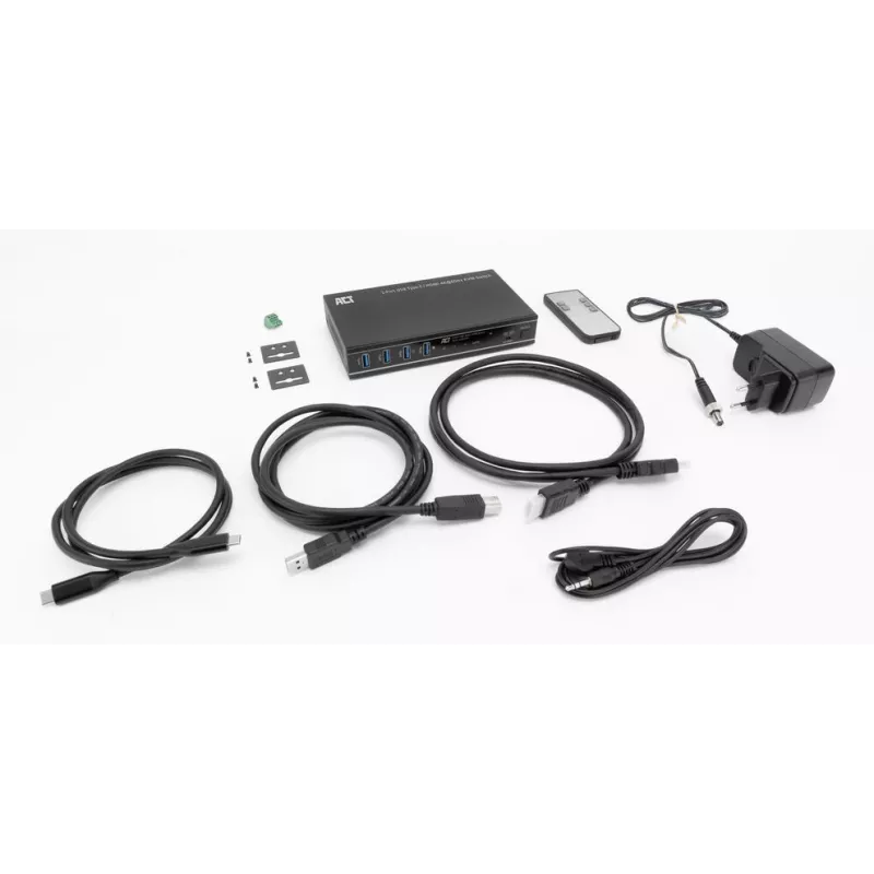KVM switch ACT 2-Port USB-C/HDMI 4K@60Hz AC7922 with USB keyboard/mouse, HDMI video, 100W PD