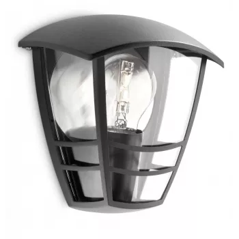 Philips myGarden Creek Wall Light 60W E27 No-bulb, Outdoor wall lighting, Black, Metal, IP44, Garden, Patio, II