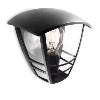 Philips myGarden Creek Wall Light 60W E27 No-bulb, Outdoor wall lighting, Black, Metal, IP44, Garden, Patio, II