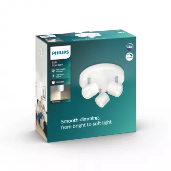 Ceiling/Wall Spotlight Philips Dimmable LED Star 3x 16.5W, 2700K, 1500 lm, IP20, White