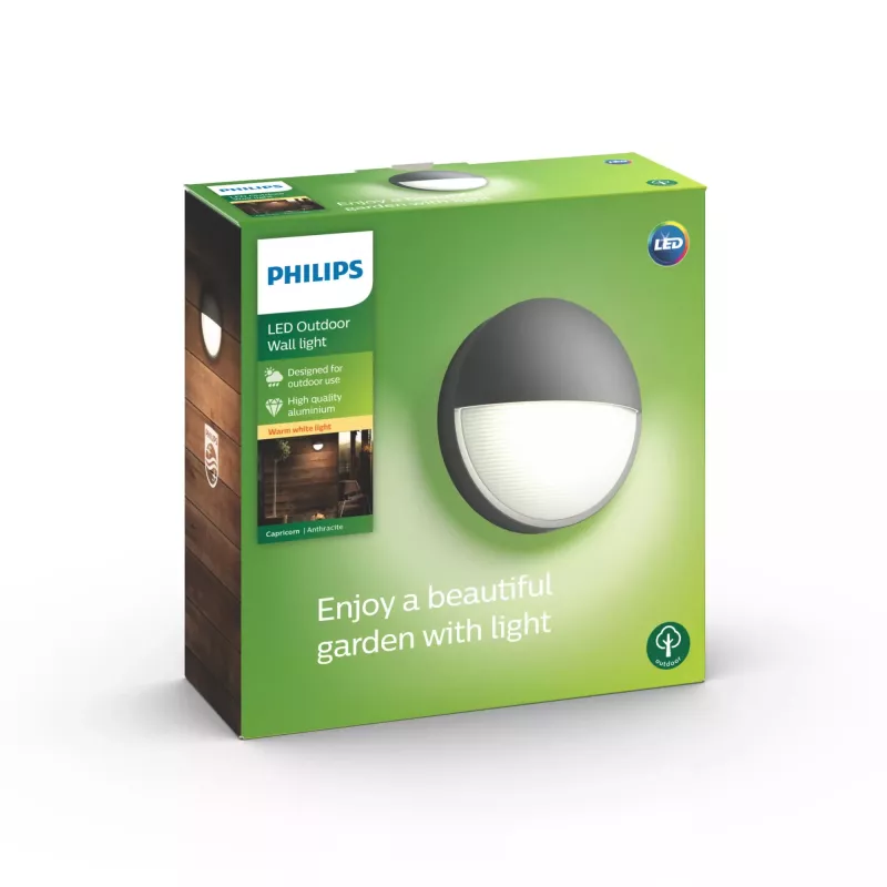Outdoor wall light Philips myGarden Capricorn 5.5W LED anthracite, aluminium housing, fixed bulb, 214×78×214 mm