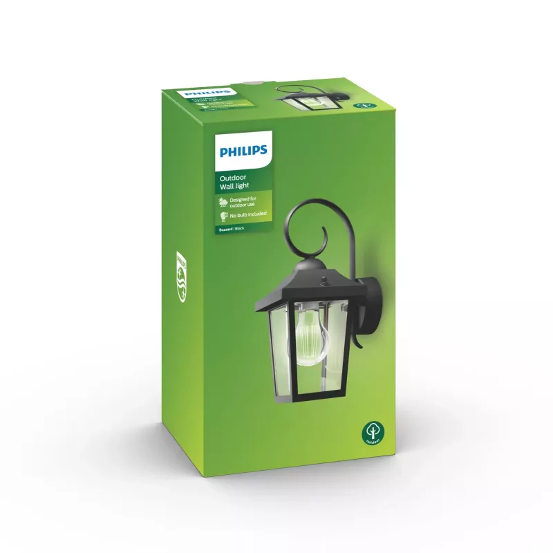 Outdoor Wall Light Philips myGarden Buzzard 60W E27 Black Aluminium (no bulb)