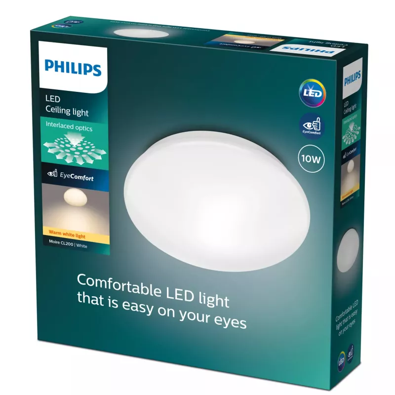 Philips Functional Moire Ceiling Light 10 W, LED, Non-changeable bulb(s), 2700 K, 1000 lm, IP20, White
