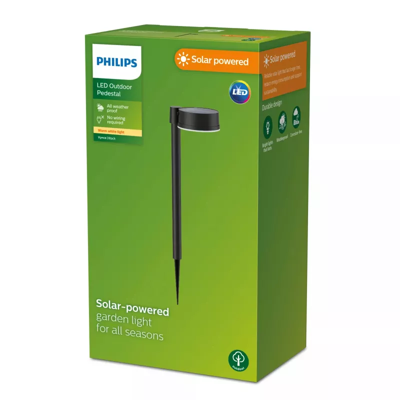 Philips Vynce Pedestal/Pathway Light 1.5W, Outdoor pedestal/post lighting, Black, Plastic, IP44, Patio, Garden, III