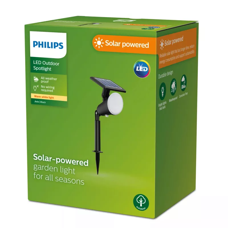 Philips Jivix Ground Spots/Spike 1.4W, Outdoor pedestal/post lighting, Black, Plastic, IP44, Patio, Garden, III